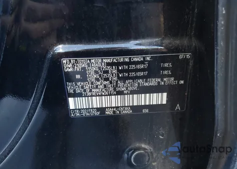 2015 Toyota Rav4 Le from USA, damaged, VIN 2T3BFREV4FW361154